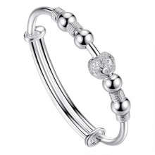 Hollow Bead Charm Bracelet Bangle Fashion  Adjustable Party Women's 925 Sterling Similar Silver beads Jewelry Christmas Gift